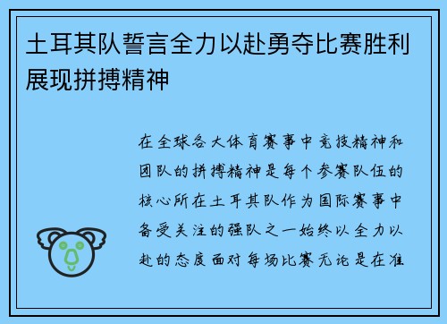 土耳其队誓言全力以赴勇夺比赛胜利展现拼搏精神